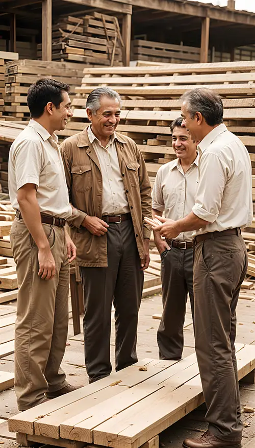 Grupo de madereros en una bodega